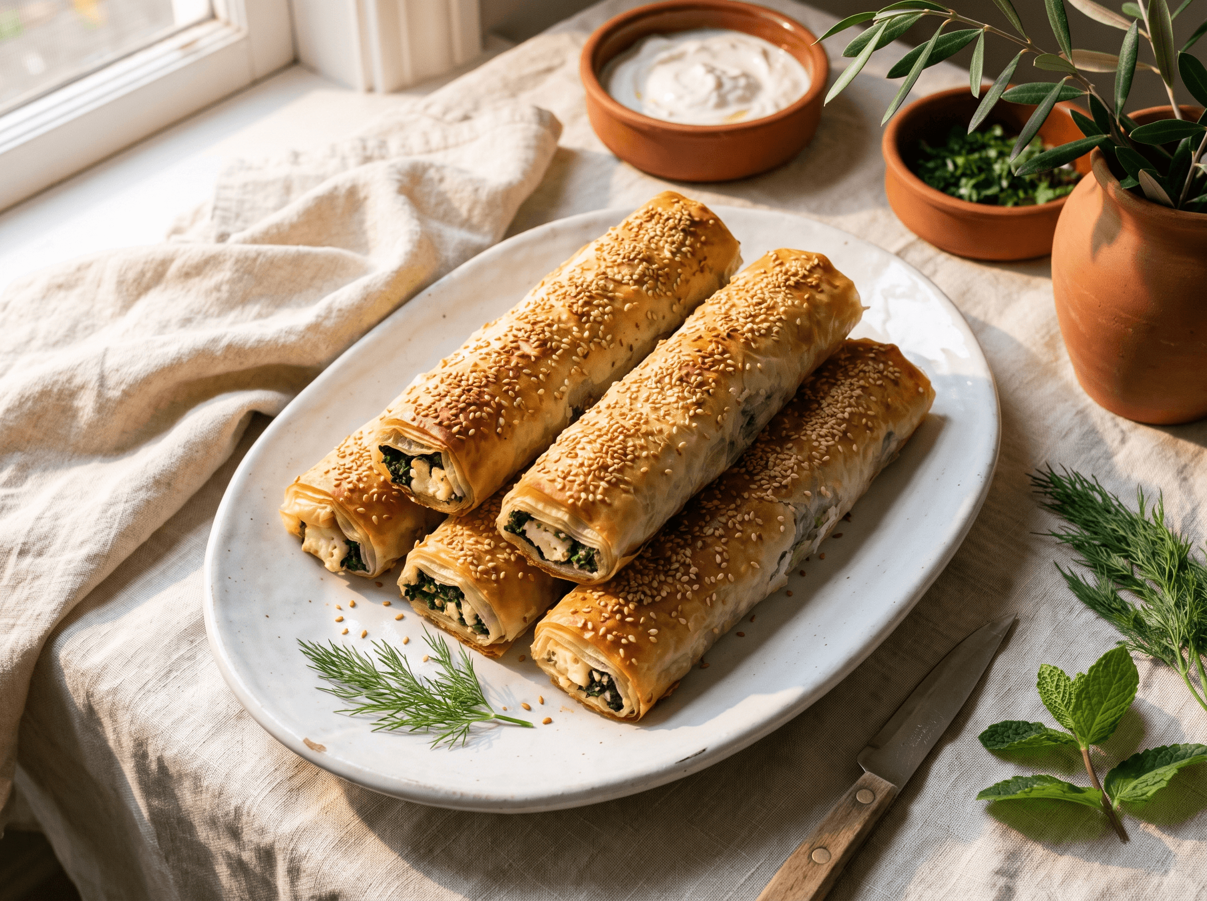 Rolbörek met feta en spinazie